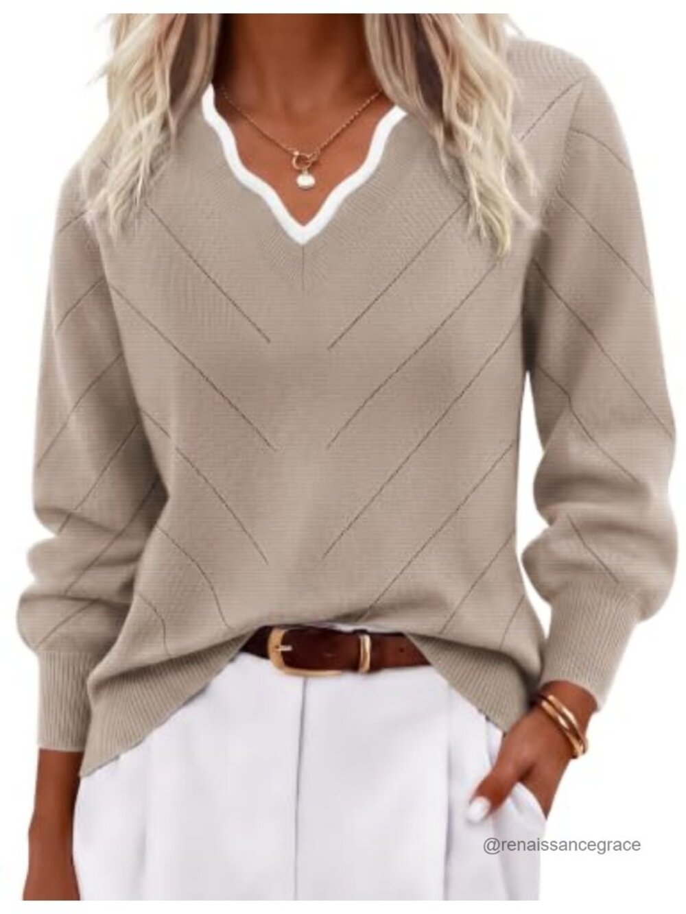 Ekouaer Women's Lightweight Knit V Neck Long Sleeve Pullover Sweater